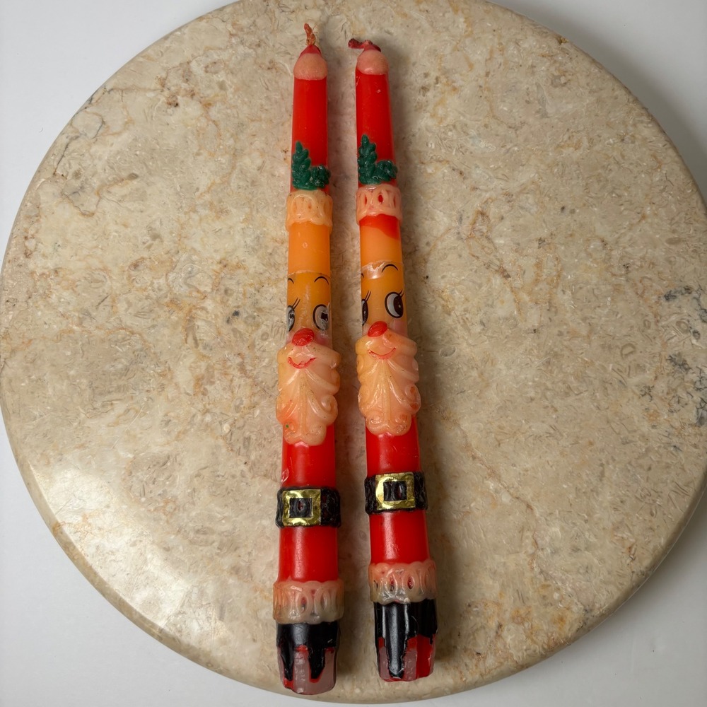 Vintage Santa Claus Christmas Candles Set of‎ 2 Novelty Holiday Decor